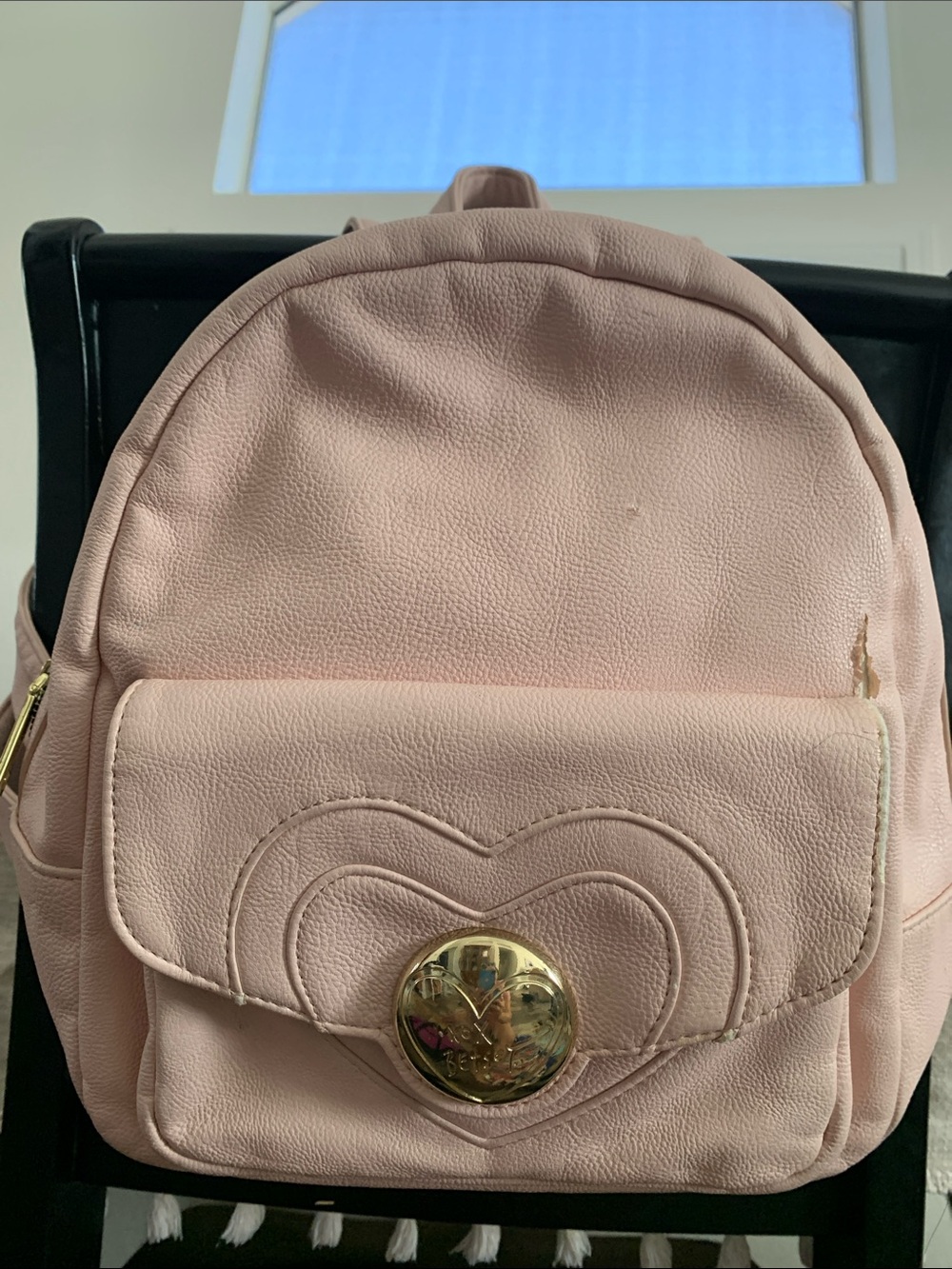 Betsey Johnson Pale Pink Heart Front Pocket Mini Backpack